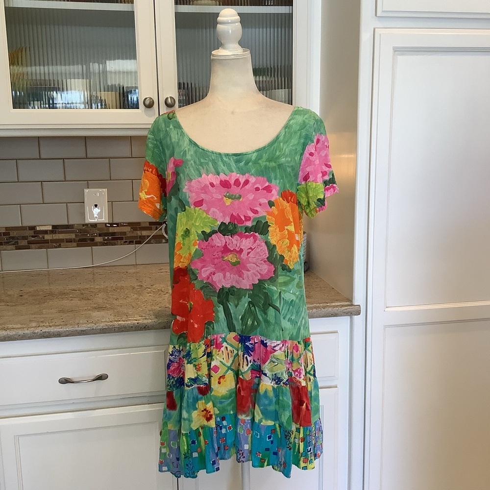 Jams World Vintage Floral Green Garden Dress Size XL - Picture 1 of 8